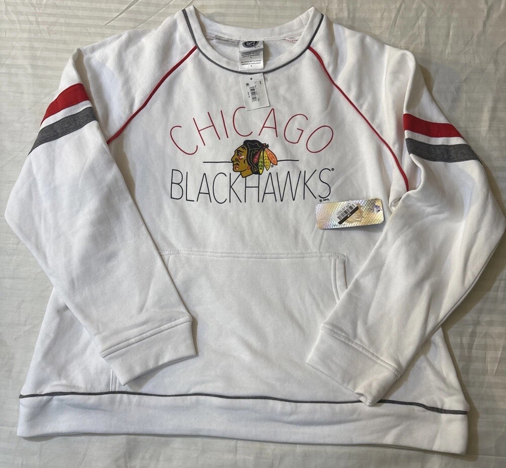 Chicago Blackhawks Flaws NHL White Hoodie Men’s Large Pullover Sweatshirt New